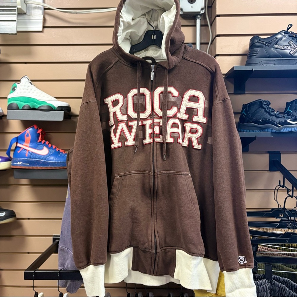 Y2K Mens Rocawear Brown Full Zip Hoodie Size 2XL